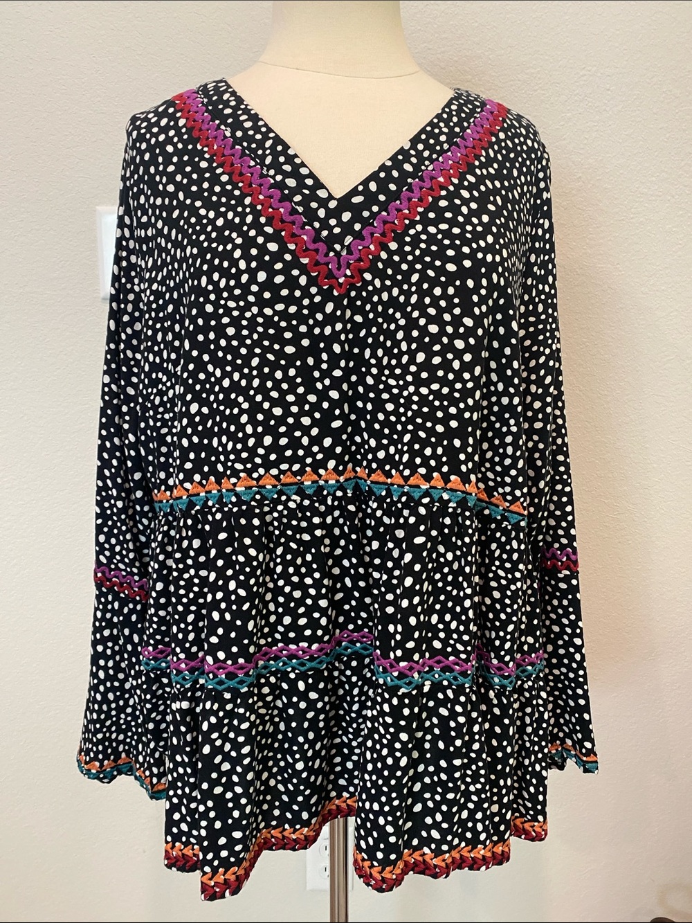 Savanna Jane Black with White Polka Dot Tunic Top 1X